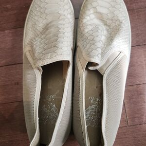 Vince Camuto Women's Slip-On Loafers in Light Beige Faux-Snakeskin